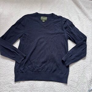 Eddie Bauer Men's Deep Blue V-Neck cotton cashmere blend Sweater